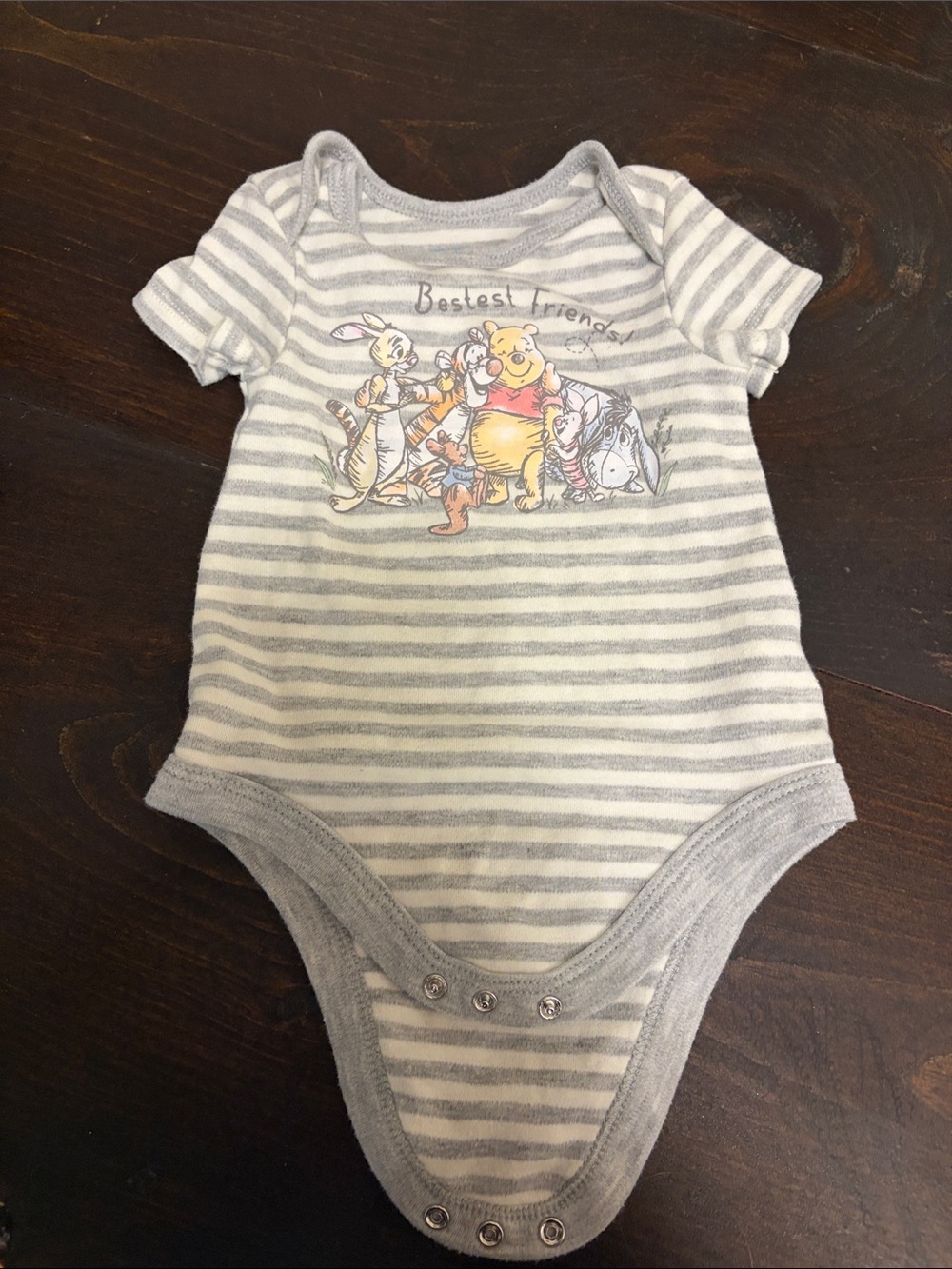 Winnie the Pooh Grey Stripe Baby One-Piece - Bestest Friends 3-6 months Vtg